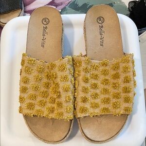 Bella Vita Yellow Textured Slide Sandals